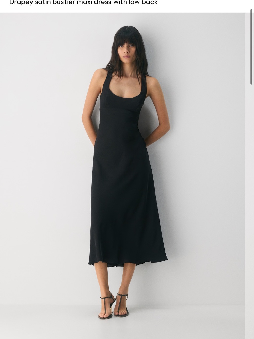 Aritzia Black Satin Midi Dress with Bustier Scoop Neck
